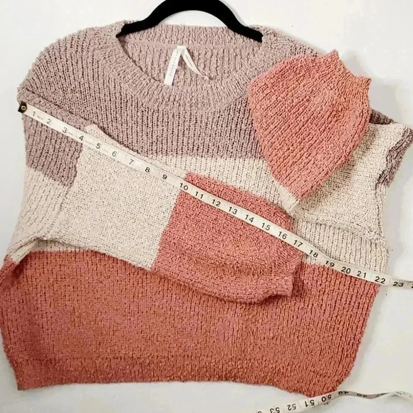 Dreamers Chunky Knit Cropped Boxy  Colorblock Fuzzy Boho Sweater SzM/L - Picture 5 of 9